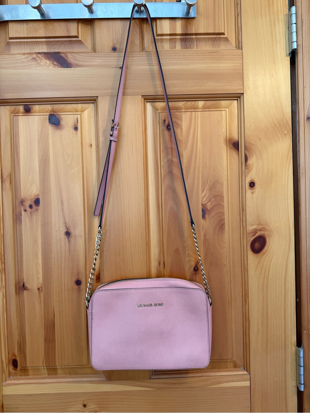 Michael Kors Blush Pink Crossbody Camera Bag with Gold Chain
